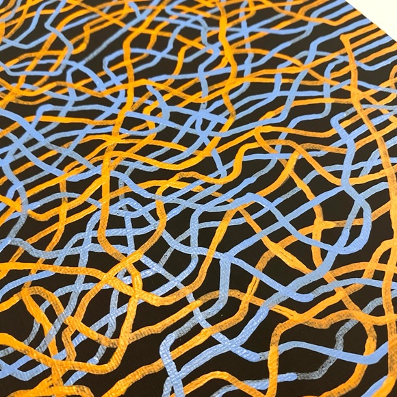 Orange and Blue Mycelium Network Painting - Black Background - Original Art - Picture 6 of 13